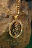 Gold-plated Hanuman Face Diamond Alloy Pendant Locket Set