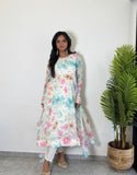 organza flore printed anarkali kurti 3 pis sat